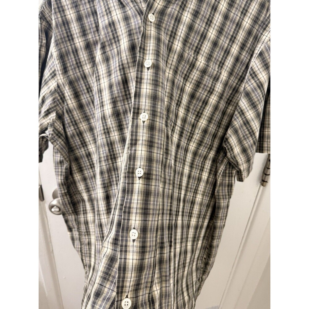 Ralph Lauren Sport Men's L Plaid Button-Down Shirt Gray Beige Cotton - Picture 4 of 5